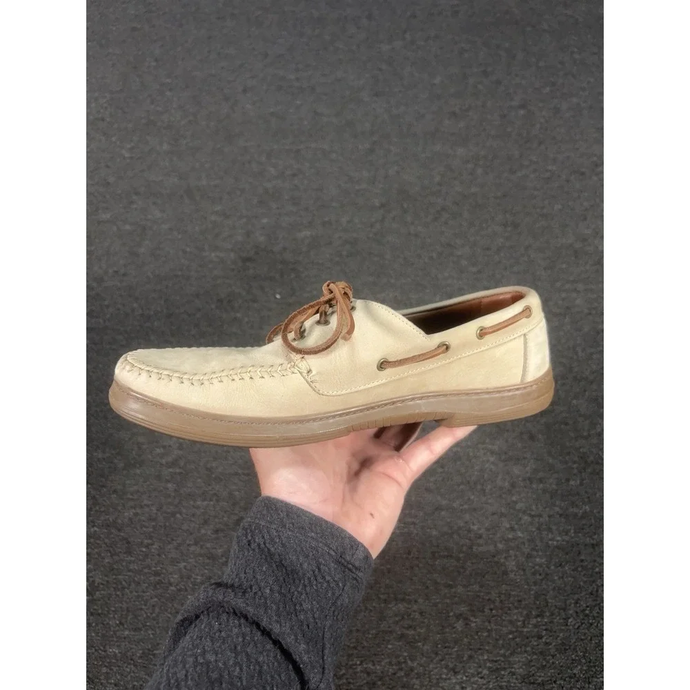 Allen Edmonds Force‎ 10 Boat Shoes Beige Cream Leather Mens Size 9
